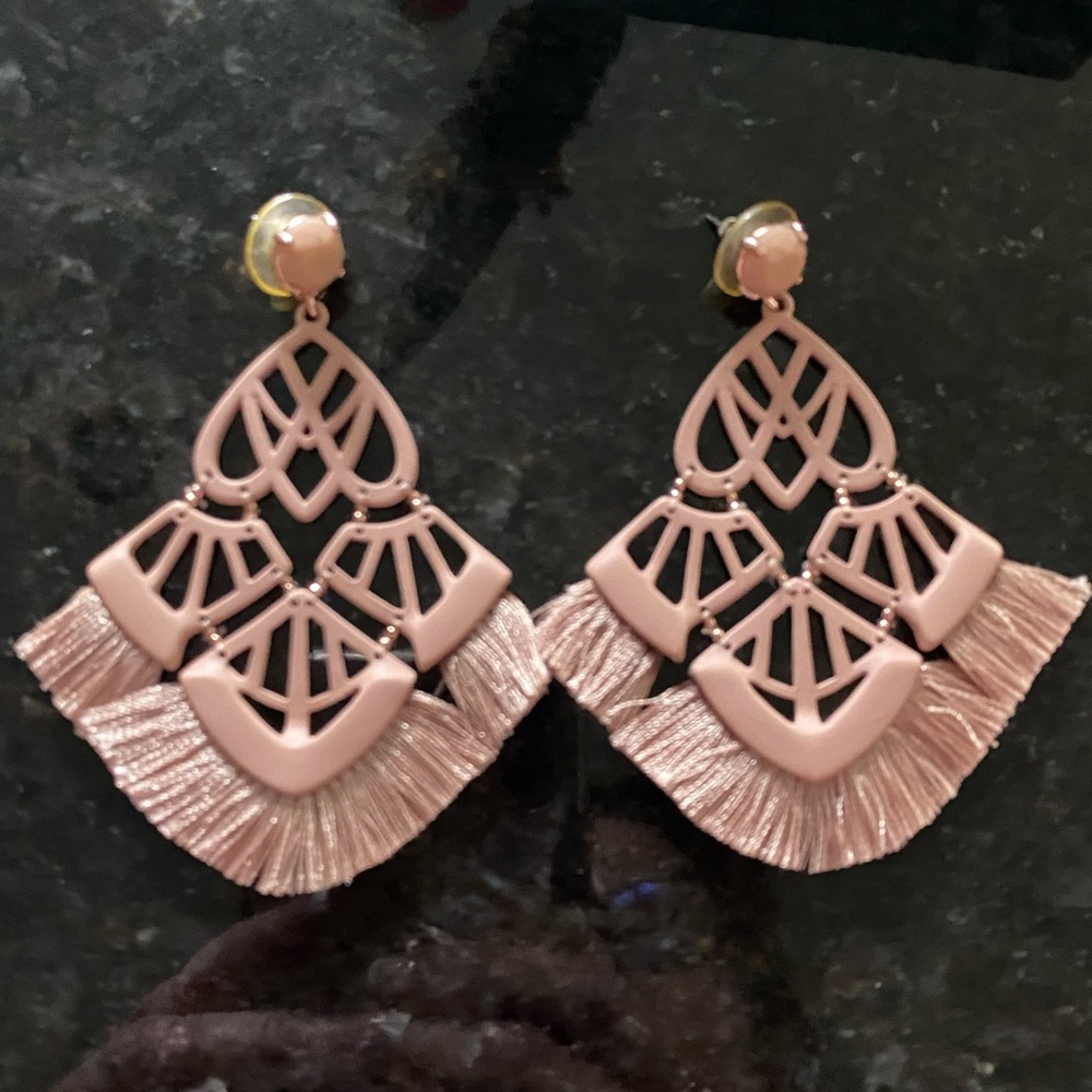 Stella and Dot Alexandria chandelier earrings in blush pink